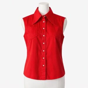 Permanent Press Sleeveless Shirt Western Rodeo Red 60/70s Vintage Retro Womens